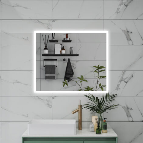 LED SPECCHIO DA BAGNO 90 X 70 CM, LUMINOSITÀ REGOLABILE A 3 COLORI, ANTIAPPANNAMENTO, MEMORIA DI INTERRUZIONE DI CORRENTE