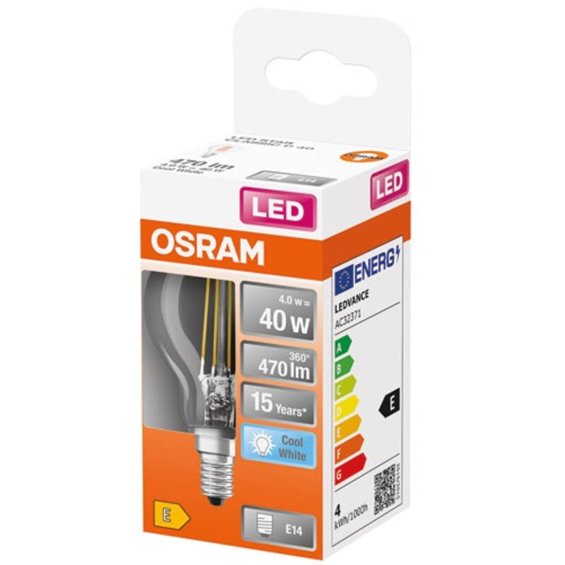 Osram Led Sphärisch Klar Kabel 4w E14 470lm 4000k Kalt Box - Ledvance Gp