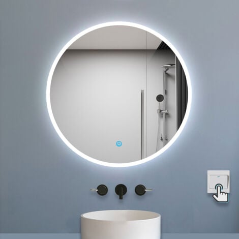 LED Spiegel Badspiegel mit Beleuchtung Badezimmer Spiegel Rund mit 3 Lichtfarbe dimmbar Speicherfunktion Wandspiegel mit Touchschalter 40x40cm