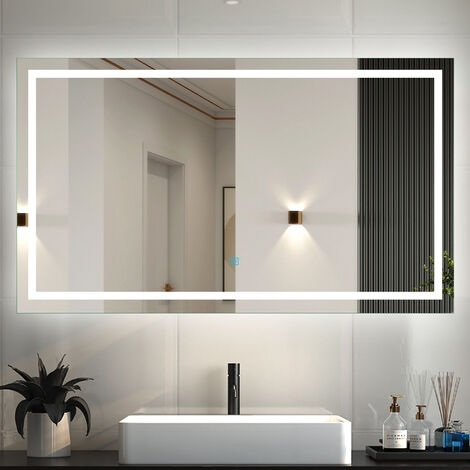 LED Spiegel Badspiegel mit Beleuchtung Badezimmerspiegel mit Beschlagfrei Kaltweiß 6000k Wandspiegel mit Touchschalter Horizontale und vertikale Installation 160x70cm