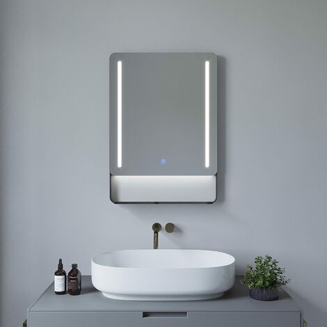 LED Spiegel für Bad mit schwarz matt Ablage Touch 50x70 cm Dimmbare Wandspiegel mit 6400K Kaltweiß Licht Beleuchtung