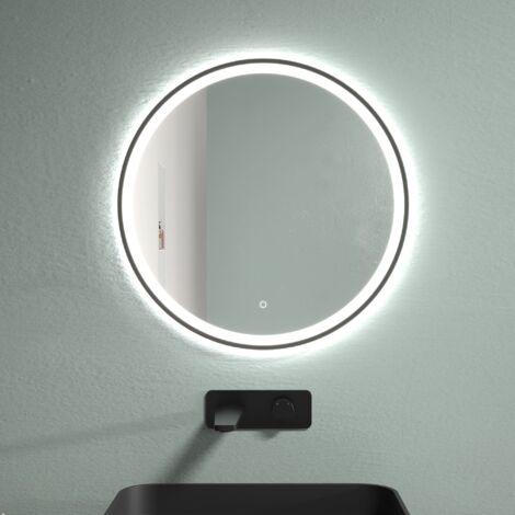 LED Spiegel mit Spiegelheizung Ø 60, 80, 100 cm Schwarz Matt Warm-/Kaltlichteinstellung Badspiegel:80 cm
