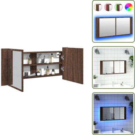 LED-Spiegelschrank Braun Eichen-Optik 100x12x45 cm - LED-Spiegelschrank - Badezimmerspiegel - Holzwerkstoffschrank - RGB Beleuchtung - Spiegelschrank Mit Ablage