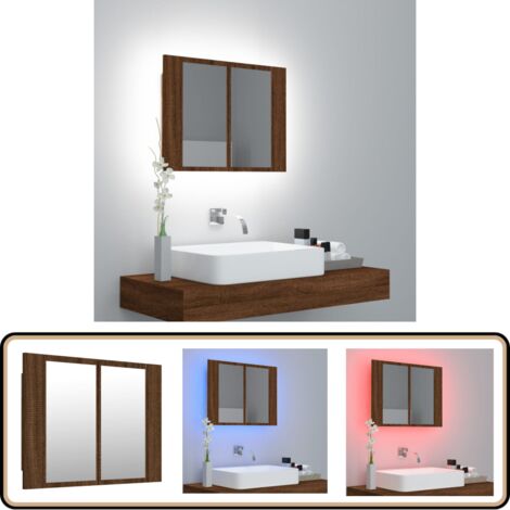 LED-Spiegelschrank Braun Eichen-Optik 60x12x45 cm Holzwerkstoff - Spiegelschrank - LED-Spiegel - Badezimmermöbel - Holzschränk - Wandspiegel
