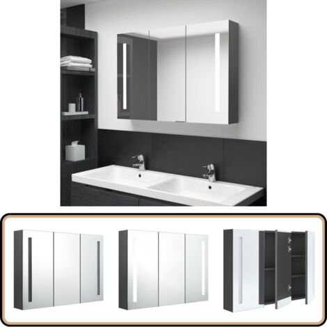 LED-Spiegelschrank fürs Bad 89x14x62 cm Grau - LED-Spiegelschrank - Badezimmermöbel - Kosmetikspiegel - Spiegelschrank Grau - Aufbewahrungsschrank
