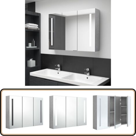 LED-Spiegelschrank fürs Bad Betongrau 89x14x62 cm - LED-Spiegelschrank - Badezimmermöbel - Betonlook - Spiegelschrank Mit Beleuchtung - Kosmetikspiegel