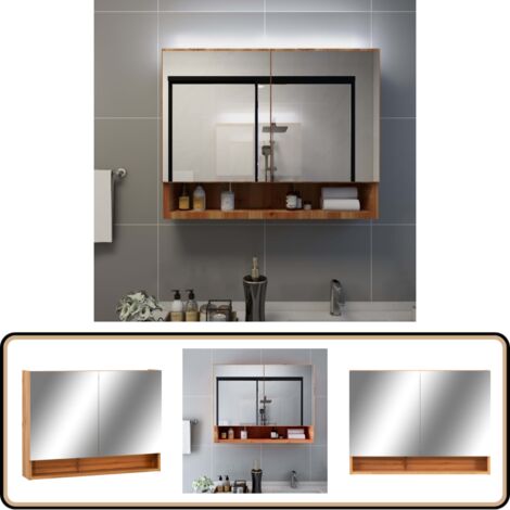 LED-Spiegelschrank fürs Bad Eiche 80x15x60 cm MDF - LED Kosmetikschränkchen - Wandspiegel - Badezimmermöbel - Spiegelschrank - Make-up Spiegel