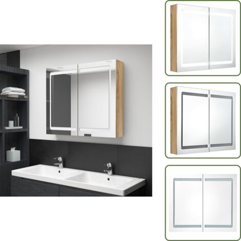 LED-Spiegelschrank fürs Bad Eichen-Optik 80x12x68 cm - LED-Spiegelschrank - Badezimmermöbel - Waschtischschrank - Spiegelschrank - Wandspiegel