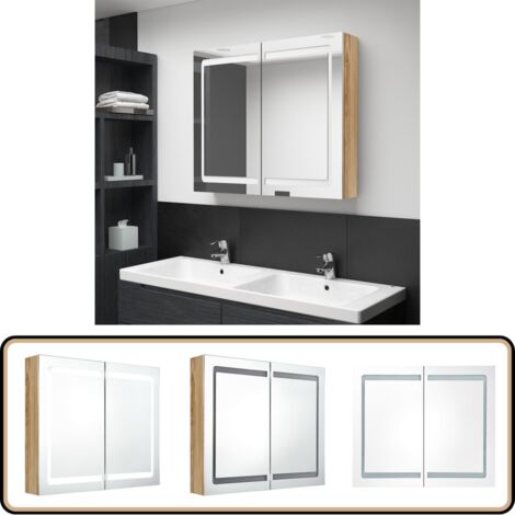LED-Spiegelschrank fürs Bad Eichen-Optik 80x12x68 cm - LED-Spiegelschrank - Badezimmermöbel - Waschtischschrank - Spiegelschrank - Wandspiegel