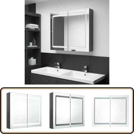 LED-Spiegelschrank fürs Bad Glänzend Grau 80x12x68 cm - LED-Spiegelschrank - Badezimmermöbel - Wandspiegel - Spiegelschrank - Make-up-Tisch