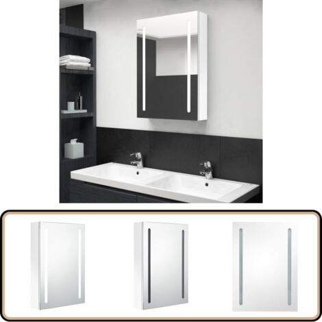 LED-Spiegelschrank fürs Bad Glänzend Weiß 50x13x70 cm - LED-Spiegelschrank - Badezimmermöbel - Kosmetikspiegel - Aufbewahrungsschrank - Weißer Spiegelschrank