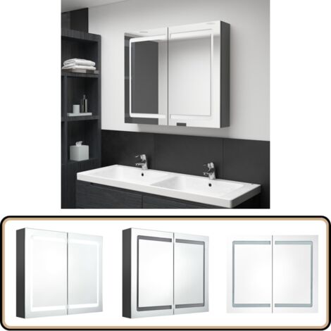 LED-Spiegelschrank fürs Bad Grau 80x12x68 cm - LED-Spiegelschrank - Badezimmermöbel - Waschtischschrank - Spiegelschrank - Badespiegel