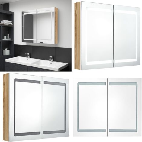 LED-Spiegelschrank fürs Bad Weiß und Eichen-Optik 80x12x68 cm - LED-Spiegelschrank - Badezimmermöbel - Spiegelkommode - Wandspiegel - Make-up-Spiegel - Home & Living