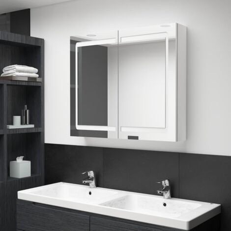 LED-Spiegelschrank，Bad Spiegelschrank，Bad Hängeschrank fürs Bad Glänzend Weiß 80x12x68 cm CCA349376