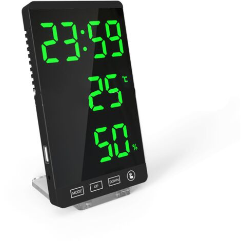 LED-Spiegeluhr Thermometer und Hygrometer elektronischer Wetterwecker in schwarz und grün
