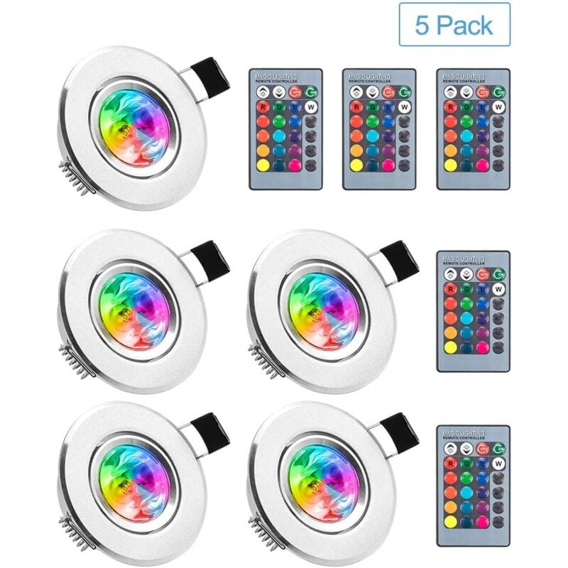 LED Spot Encastrable 5pcs RGB Multicolore Ampoules avec Télécommandes 220V 16 Couleurs Dimmable Lampe de Plafond du Jour Plafonnier Encastré pour