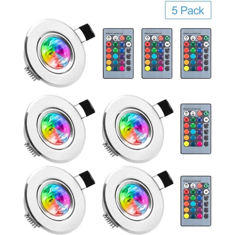 Led Spot Encastrable 5pcs rgb Multicolore Ampoules avec Télécommandes 220V 16 Couleurs Dimmable Lampe de Plafond du Jour Plafonnier Encastré pour