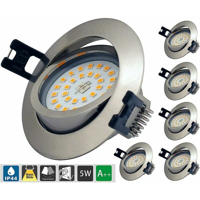 Led Spot Encastrable Extra Plat Dimmable IP44, éclairage encastré de salle de bain 6 x 5W AC 230V Blanc Chaud 3000K 400LM Lampe éclairage pour Salle