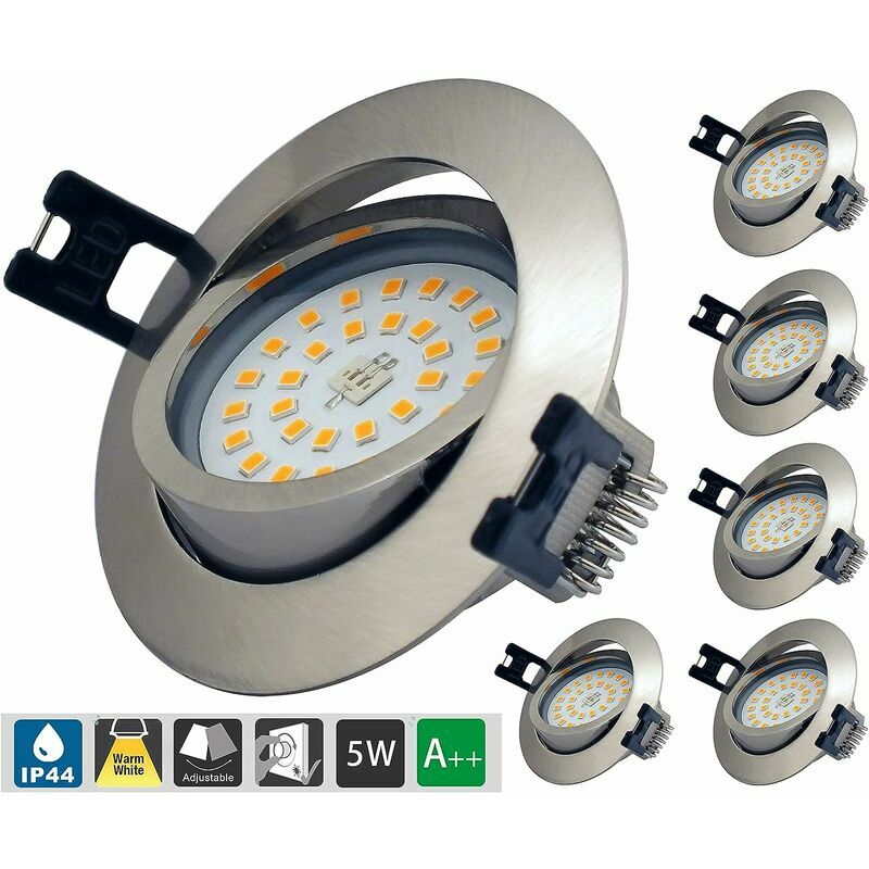 Led Spot Encastrable Extra Plat Dimmable Ip44, Éclairage Encastré De Salle De Bain 6 5W Ac 230V Blanc Chaud 3000K 400Lm Lampe Éclairage Pour Salle De
