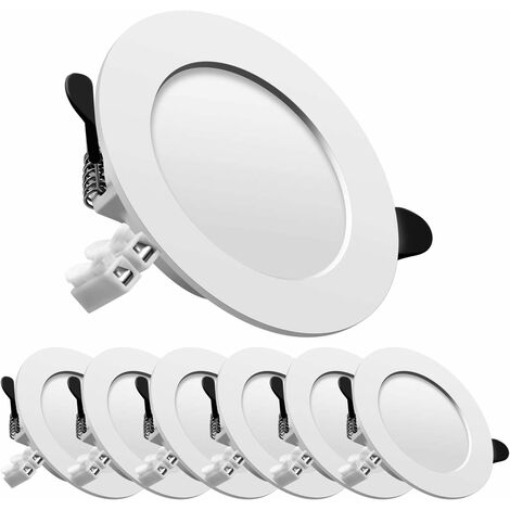 LED spot encastré, extra plat, encastré lampe plafonnier plat rond,7W 700lumen equivalent 70W incandescence, blanc neutre, pour salle de bain, salon, boite de 6
