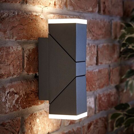 main image of "LED Square Up Down Modern Anthracite Outdoor Wall Light Garden Porch Door IP54"