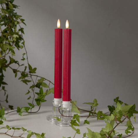 LED-Stabkerzen Flamme Stripe, 2er Set, Echtwachs, rot, H 25cm