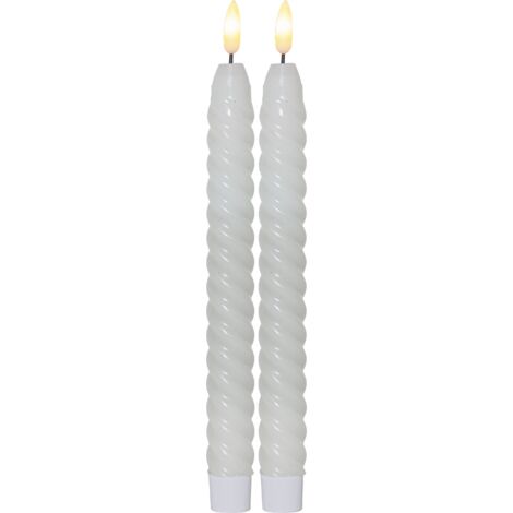 LED Stabkerzen ,Flamme Swirl' aus Echtwachs, 2er-Set, weiß