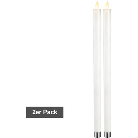 LED Stabkerzen ,M-Twinkle', Flacker-Effekt, Batterie und Timer, 2er Set, weiß