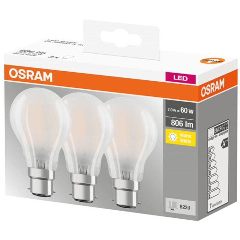Led Standard Vollglas 7w B22 Warmweiß Packung À 3 - Osram