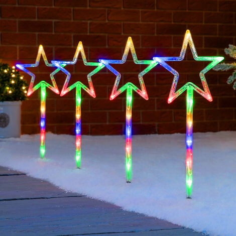 Christmas Path Lights Set Outdoor Star Decorations Flashing LED 4 x 44cm