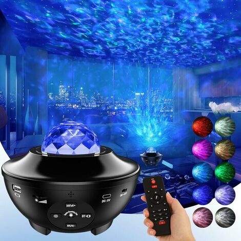 LED Starry Sky Projector Light 21 Lighting Modes 360° Rotating Ocean Waves Bluetooth Speaker Box Timer Night Light Gift for Baby Kids Adults Party