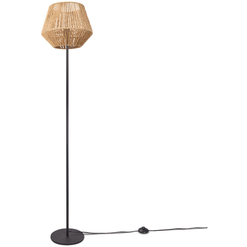 paco home - lampadaire led moderne salon chambre aspect rotin boho corbeille lampadaire e27 un pied noir, beige (Ø33 cm)