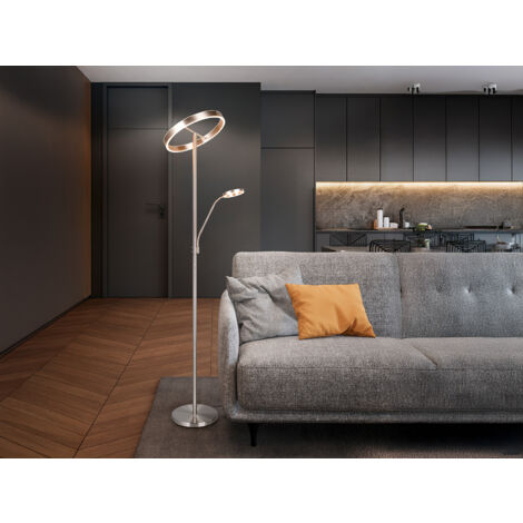 LED Stehlampe WILLIS Silber mit Leselampe, dimmbar & 3 Lichtfarben, 180cm groß