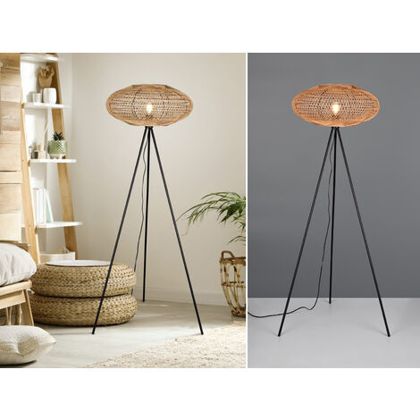 LED Stehleuchte Dreibein mit Korbgeflecht aus Sisal, Höhe 150cm