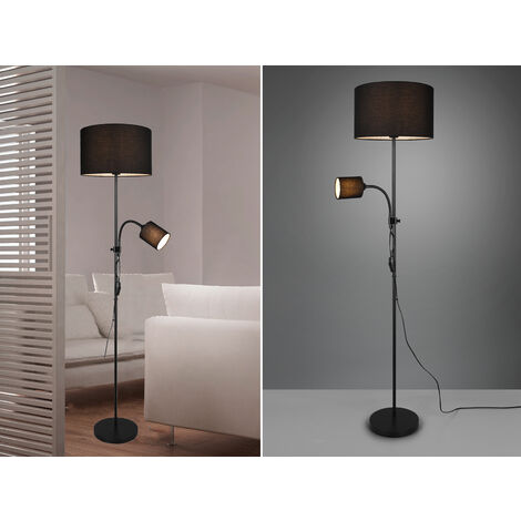 LED Stehleuchte Flexarm Leselicht Metall & Stoffschirme Schwarz Höhe 160cm