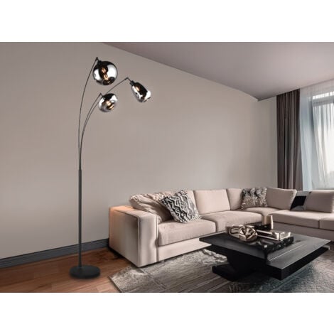 MEINEWUNSCHLEUCHTE LED Stehleuchte Lampenschirm Glas Chrom bedampft, Höhe 200cm