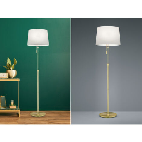 LED Stehleuchte Messing mit Stoffschirm Weiß, höhenverstellbar 138 - 180cm