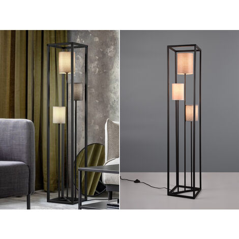 LED Stehleuchte Metall mit drei Stoffschirmen, Höhe 153cm