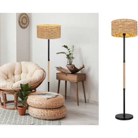 LED Stehleuchte Seillampe mit Korbgeflecht Lampenschirm Ø 40cm