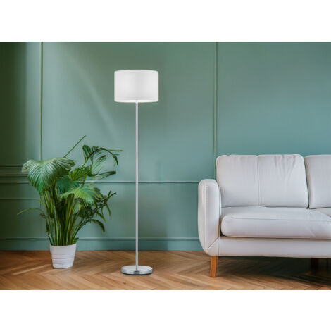 LED Stehleuchte Silber matt mit Stoffschirm in Weiß, Höhe 160cm