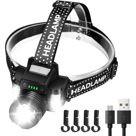 LED-Stirnlampe 2000 Lumen, USB-C-wiederaufladbar, superhelle Stirnlampe für Schutzhelme mit Rot- und Blaulicht, Bewegungssensor, einstellbarem Fokus, wasserdicht