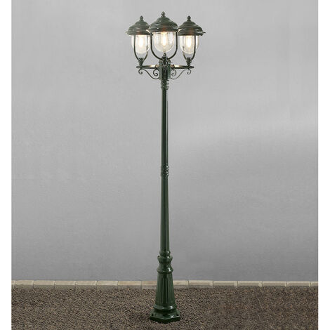 LED Straßenlaterne Kandelaber im Landhausstil, 3 flammig, grün, Höhe 218cm