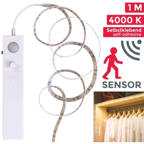 LED Streifen 1 m - mit Bewegungsmelder, mit Batterie, neutralweiß