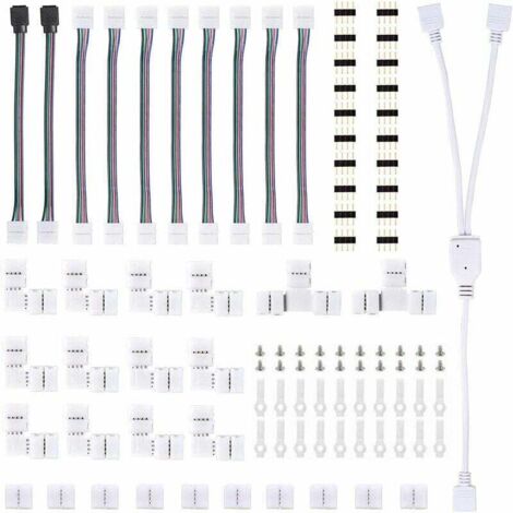 LED-Streifenverbinder, LED-Lichtstreifen-Verbinder-Set mit 4-poligen Steckern, L-förmigen LED-Verbindern, RGB 5050 LED-Streifenverbinder, für 10-mm-LED-Verlängerungszubehör-Set, AAF