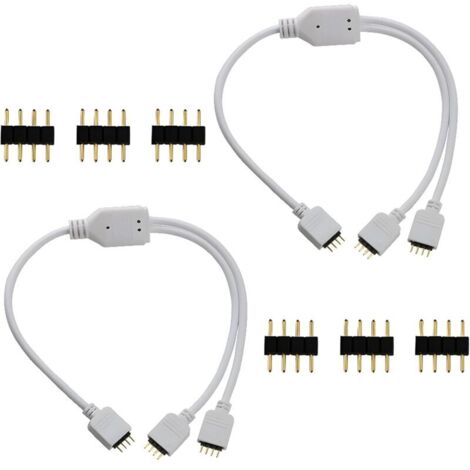 LED Strip Connector Y Splitter, 4 broches 1 à 2 ports LED RGB Splitter pour RGB5050 RGB3528 rgb2835 bande lumière avec free 6pcs 4pin Connector (2/pack)