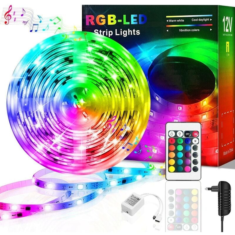 Bande LED , Ruban LED, Bandes Lumineuses, RGB, 15M, 18 lumières/M, télécommande infrarouge, Bareboard RGB, KINSI