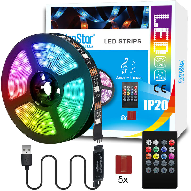 Led Strips Light with remote control, power by usb, Length:3M
