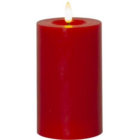 LED Stumpenkerze ,Flamme Flow' in Rot, Batterien, Timer, Echtwachs, warmweiß flackernd, H 15cm, Ø 7,5cm