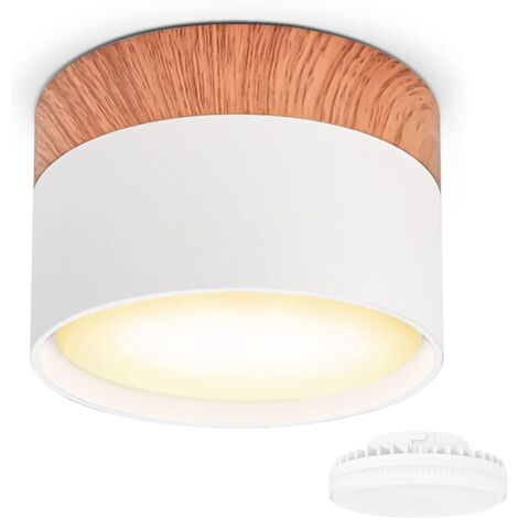 LED Surface Spotlight Ø84x60mm White Ceiling Light Surface Mount Included 7W Replaceable GX53 Bulb 3000K Warm White 550LM Wood Grain