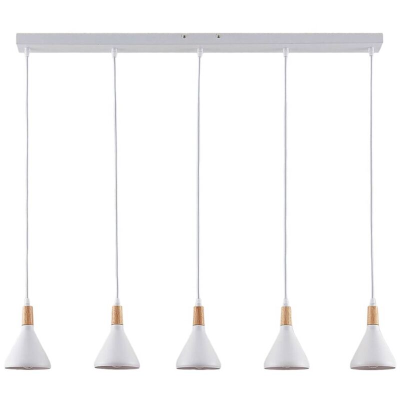 LED Suspension 'Arina' en métal pour salon & salle à manger - blanc, bois clair